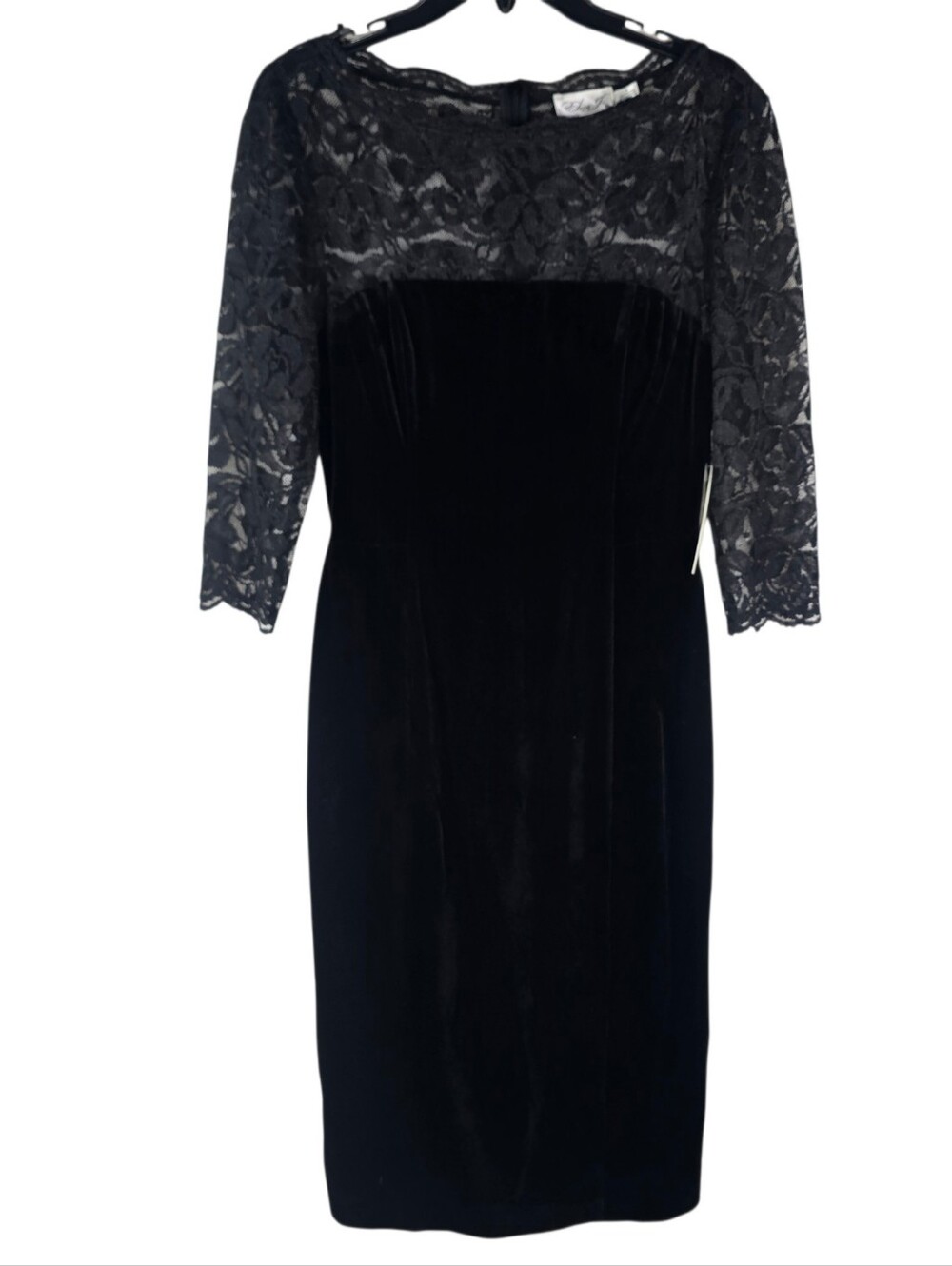 Eliza J Womens Size 6 Lace Velvet 3/4 Sleeve Sheath Black Evening Dress